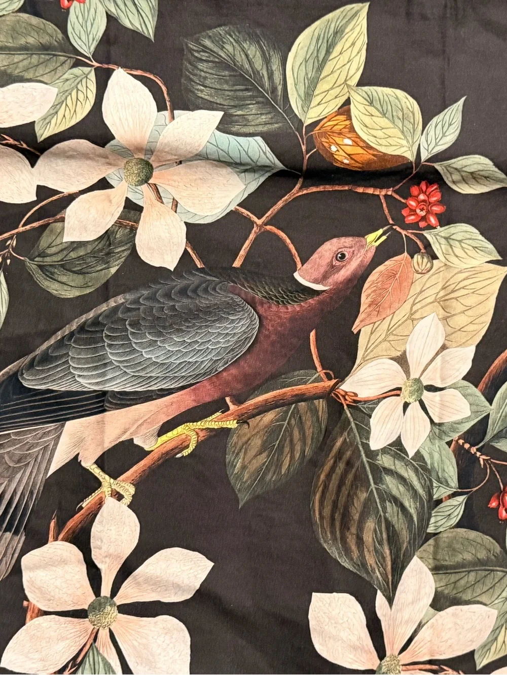 Cuddledown Standard Size Pillowcases Black Floral Bird Print James Audubon